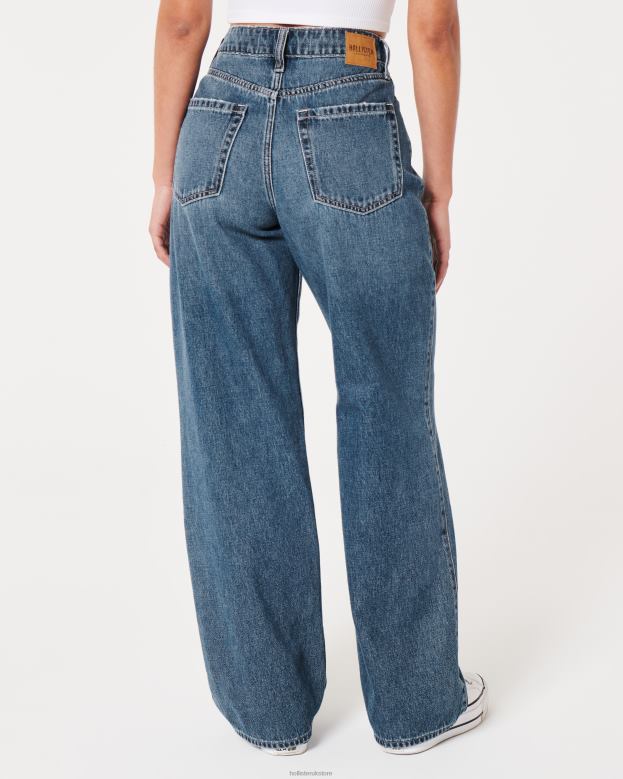 Bottoms Hollister Women Ultra High-Rise Medium Dark Wash Baggy Jeans 48820469 Dark Wash