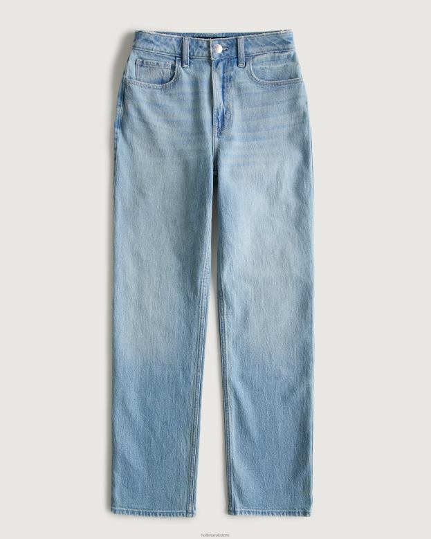 Bottoms Hollister Women Ultra High-Rise Medium Light Wash 90s Straight Jeans 48820556 Light Wash