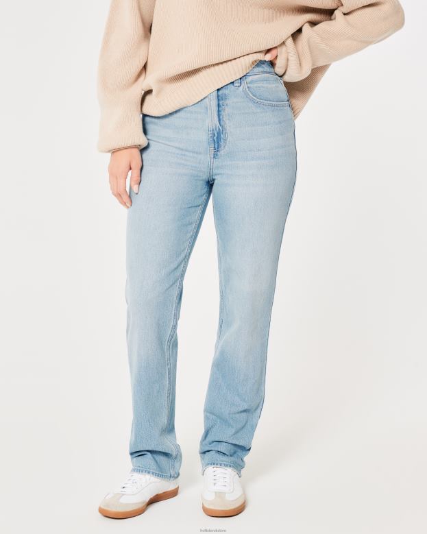 Bottoms Hollister Women Ultra High-Rise Medium Light Wash 90s Straight Jeans 48820556 Light Wash