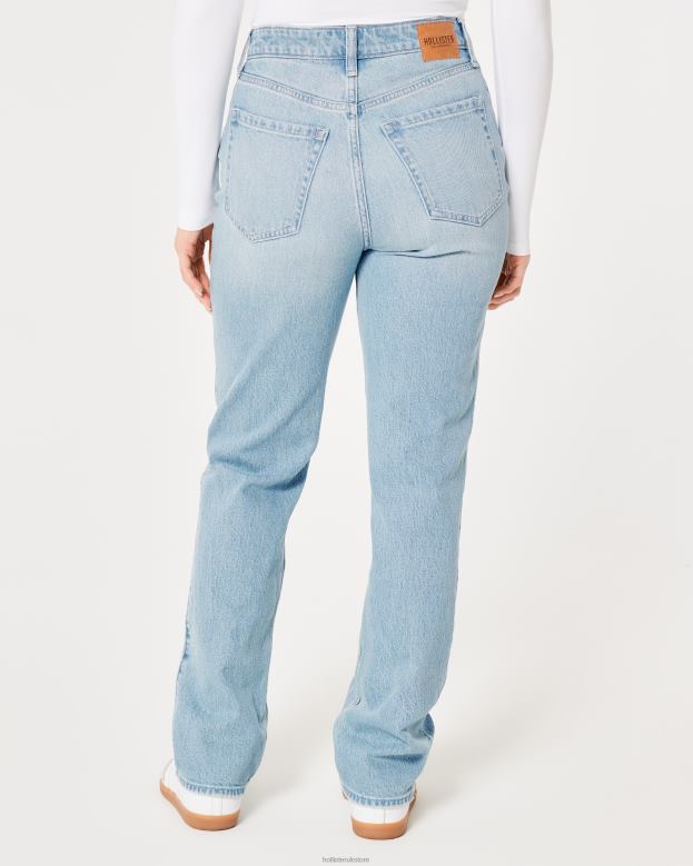 Bottoms Hollister Women Ultra High-Rise Medium Light Wash 90s Straight Jeans 48820556 Light Wash