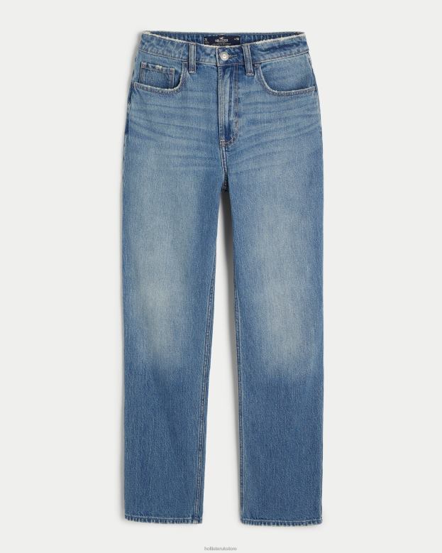 Bottoms Hollister Women Ultra High-Rise Medium Wash 90s Straight Jeans 48820485 Medium Wash