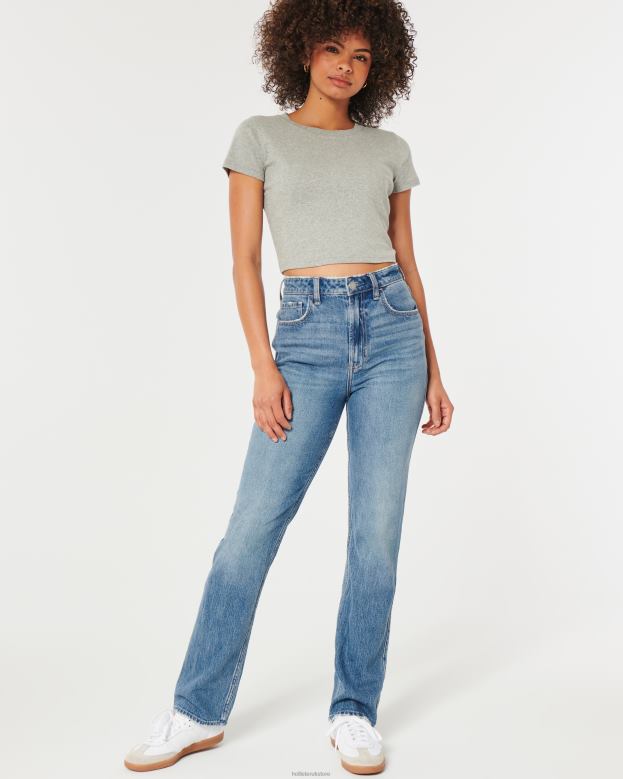 Bottoms Hollister Women Ultra High-Rise Medium Wash 90s Straight Jeans 48820485 Medium Wash