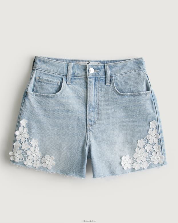 Bottoms Hollister Women Ultra High-Rise Medium Wash Crochet Denim Shorts 48820691 Light Wash