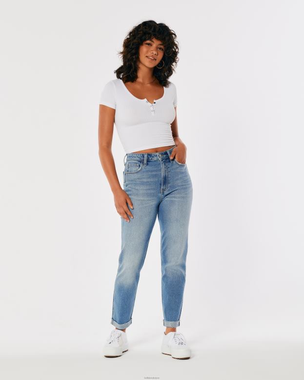 Bottoms Hollister Women Ultra High-Rise Medium Wash Mom Jeans 48820529 Medium