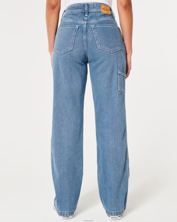 Bottoms Hollister Women Ultra High-Rise Medium Wash Railroad Print Carpenter Dad Jeans 48820595 Medium Wash Stripe