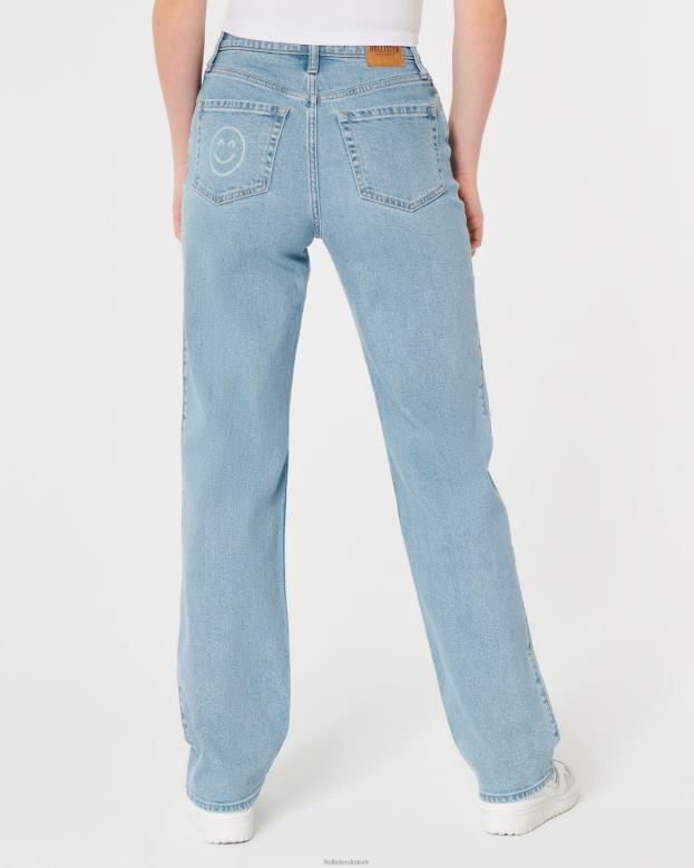 Bottoms Hollister Women Ultra High-Rise Medium Wash Smiley Print Dad Jeans 48820702 Light