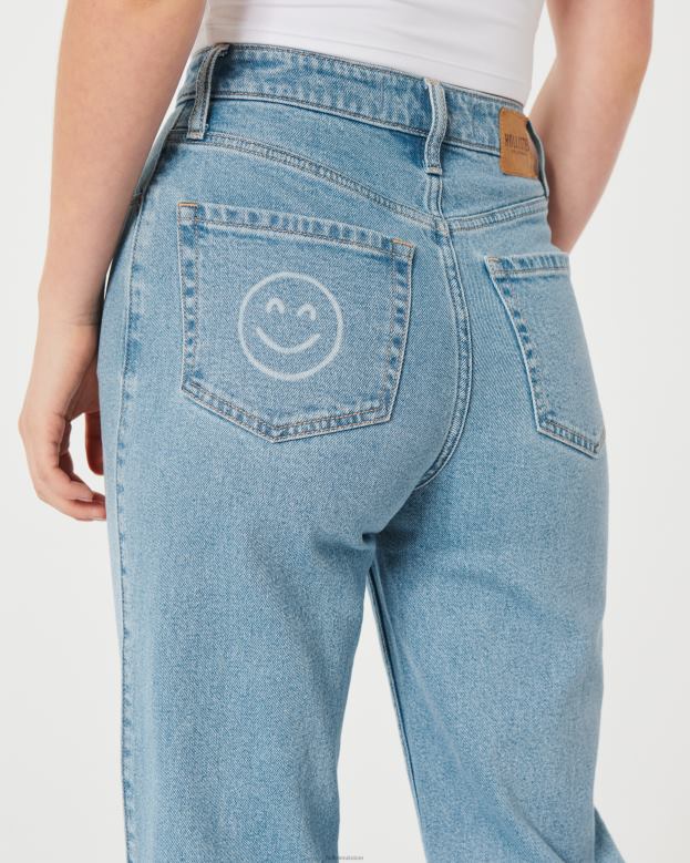 Bottoms Hollister Women Ultra High-Rise Medium Wash Smiley Print Dad Jeans 48820702 Light