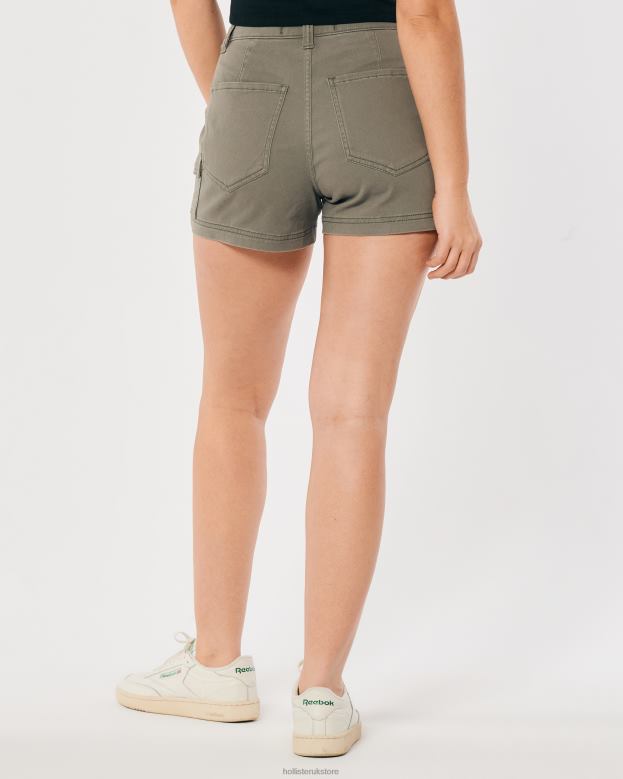 Bottoms Hollister Women Ultra High-Rise Olive Twill Cargo Mom Shorts 48820523 Olive Green