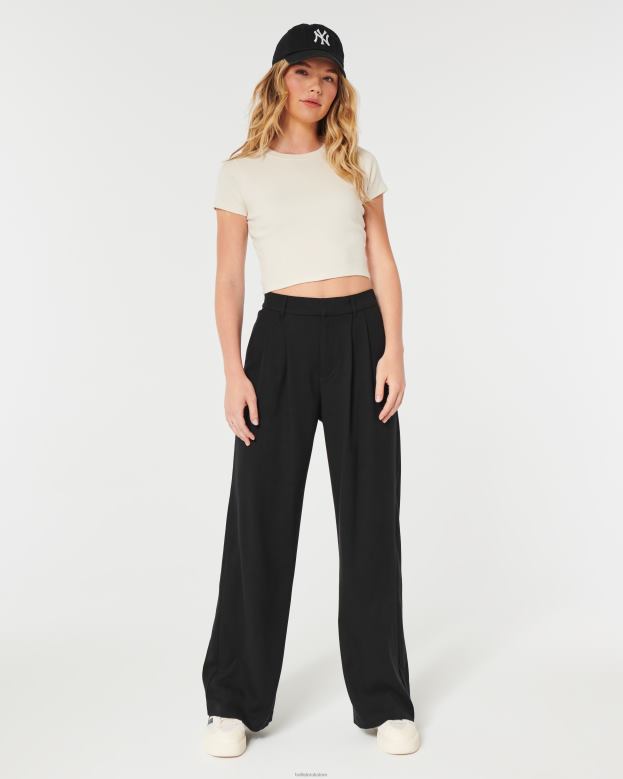 Bottoms Hollister Women Ultra High-Rise Pleated Wide-Leg Pants 48820467 Black
