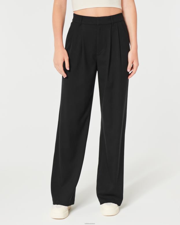 Bottoms Hollister Women Ultra High-Rise Pleated Wide-Leg Pants 48820467 Black