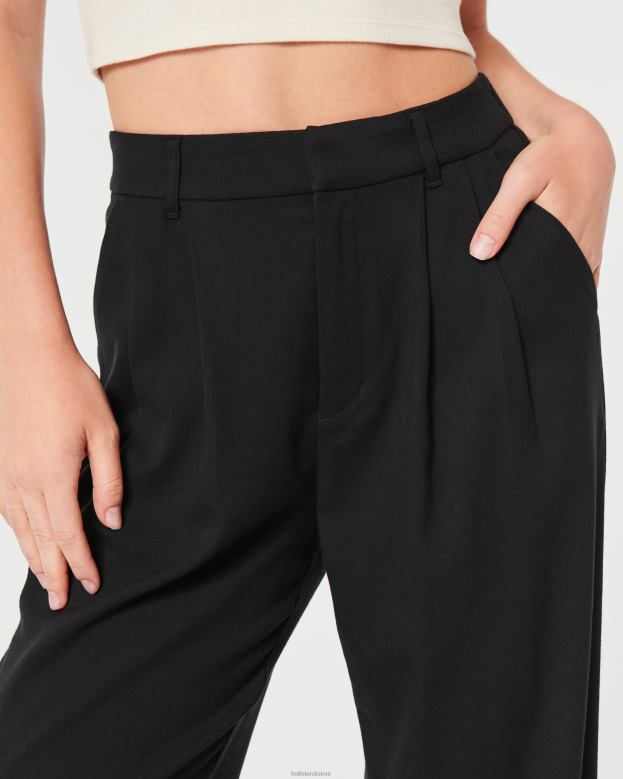 Bottoms Hollister Women Ultra High-Rise Pleated Wide-Leg Pants 48820467 Black