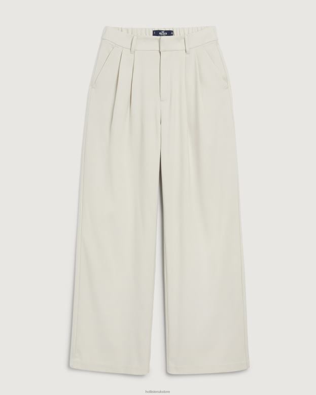 Bottoms Hollister Women Ultra High-Rise Pleated Wide-Leg Pants 48820502 Cream