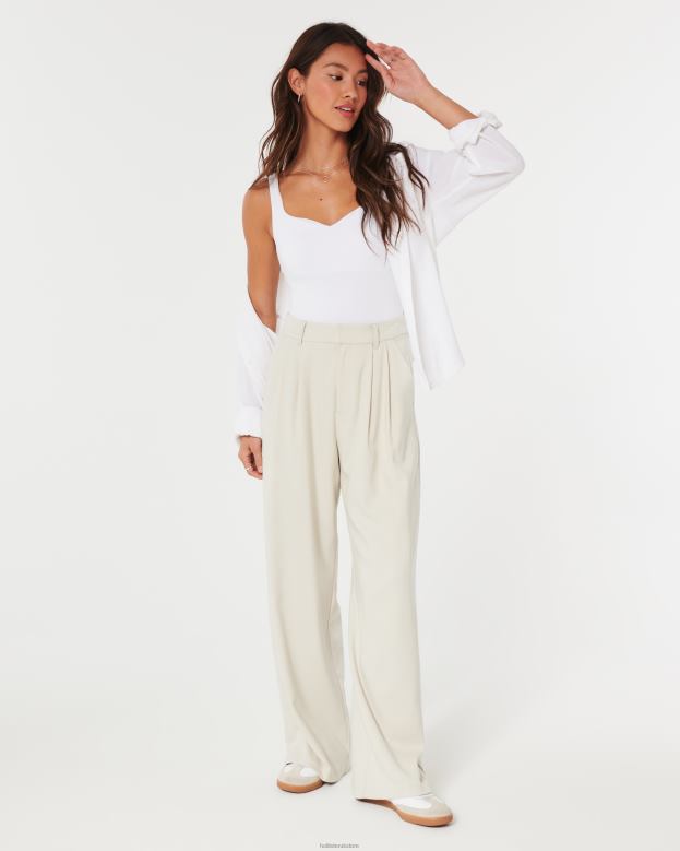 Bottoms Hollister Women Ultra High-Rise Pleated Wide-Leg Pants 48820502 Cream
