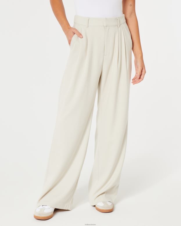 Bottoms Hollister Women Ultra High-Rise Pleated Wide-Leg Pants 48820502 Cream