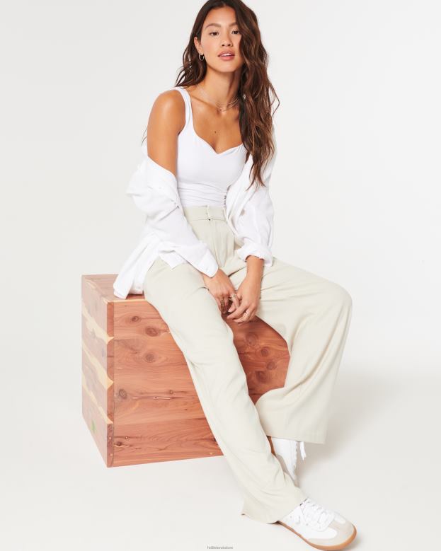 Bottoms Hollister Women Ultra High-Rise Pleated Wide-Leg Pants 48820502 Cream