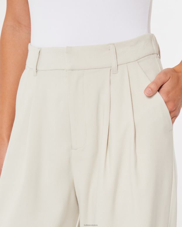 Bottoms Hollister Women Ultra High-Rise Pleated Wide-Leg Pants 48820502 Cream