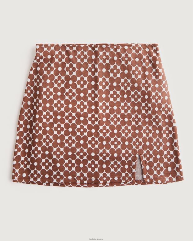 Bottoms Hollister Women Ultra High-Rise Printed Knit Mini Skirt 48820775 Brown Pattern