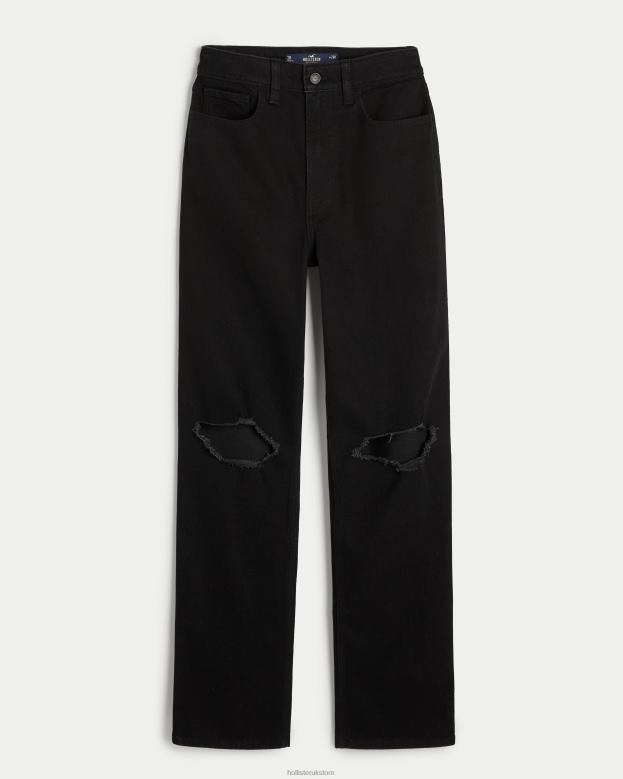 Bottoms Hollister Women Ultra High-Rise Ripped Black 90s Straight Jeans 48820592 Black Ripped