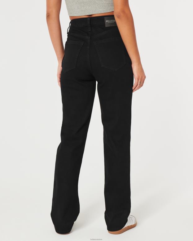 Bottoms Hollister Women Ultra High-Rise Ripped Black 90s Straight Jeans 48820592 Black Ripped