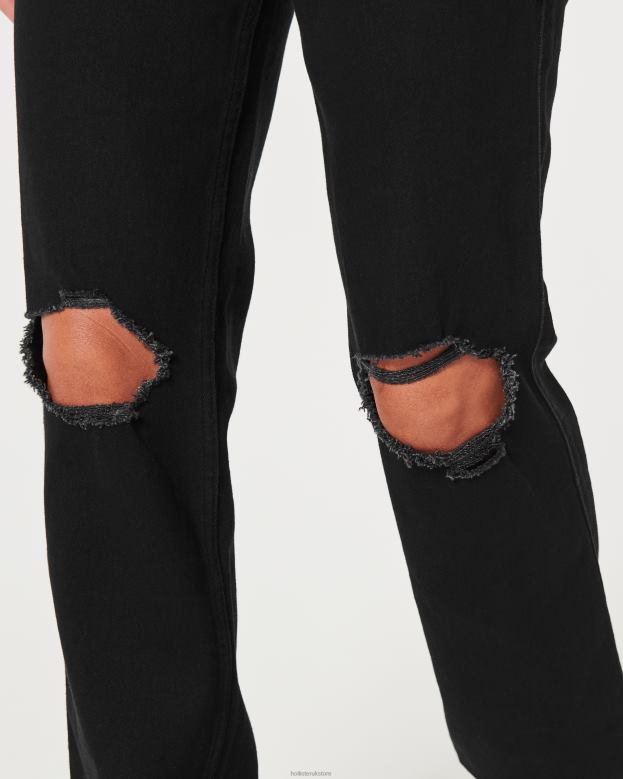 Bottoms Hollister Women Ultra High-Rise Ripped Black 90s Straight Jeans 48820592 Black Ripped