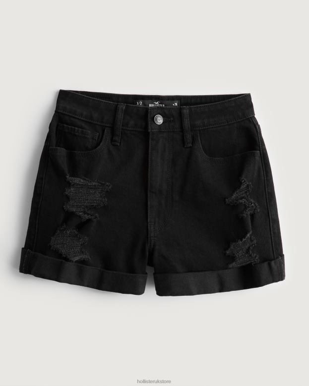 Bottoms Hollister Women Ultra High-Rise Ripped Black Mom Shorts 48820461 Ripped Black