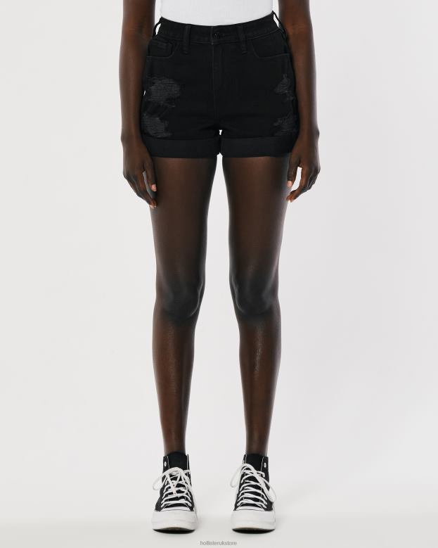 Bottoms Hollister Women Ultra High-Rise Ripped Black Mom Shorts 48820461 Ripped Black