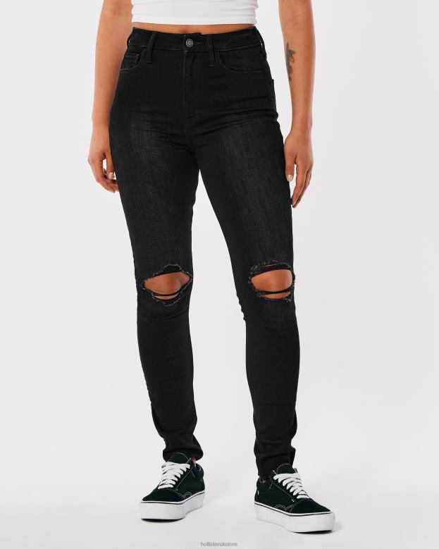 Bottoms Hollister Women Ultra High-Rise Ripped Black Super Skinny Jeans 48820694 Black Ripped