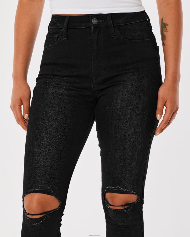 Bottoms Hollister Women Ultra High-Rise Ripped Black Super Skinny Jeans 48820694 Black Ripped