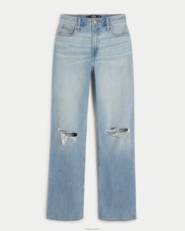 Bottoms Hollister Women Ultra High-Rise Ripped Light Wash Dad Jeans 48820510 Light Ripped Wash