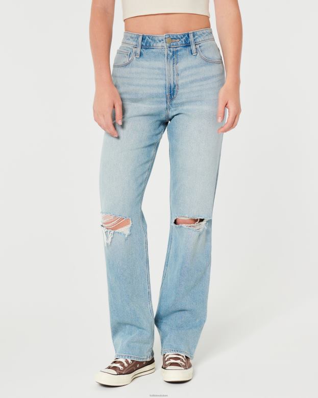 Bottoms Hollister Women Ultra High-Rise Ripped Light Wash Dad Jeans 48820510 Light Ripped Wash