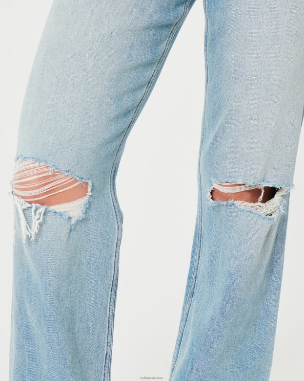 Bottoms Hollister Women Ultra High-Rise Ripped Light Wash Dad Jeans 48820510 Light Ripped Wash