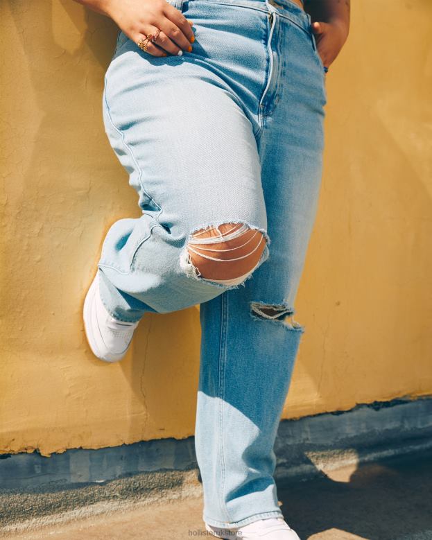 Bottoms Hollister Women Ultra High-Rise Ripped Light Wash Dad Jeans 48820510 Light Ripped Wash