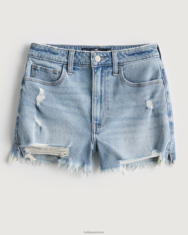 Bottoms Hollister Women Ultra High-Rise Ripped Light Wash Denim Mom Shorts 48820462 Light Ripped Wash