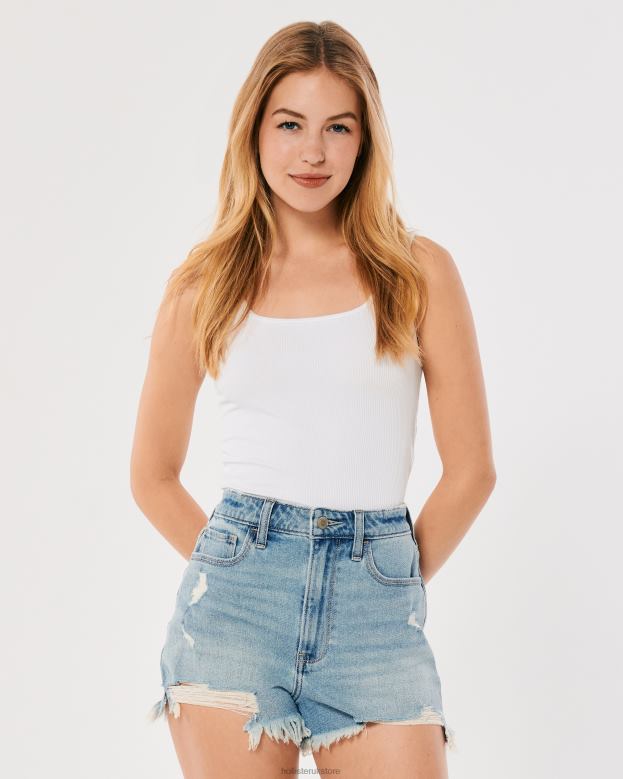 Bottoms Hollister Women Ultra High-Rise Ripped Light Wash Denim Mom Shorts 48820462 Light Ripped Wash