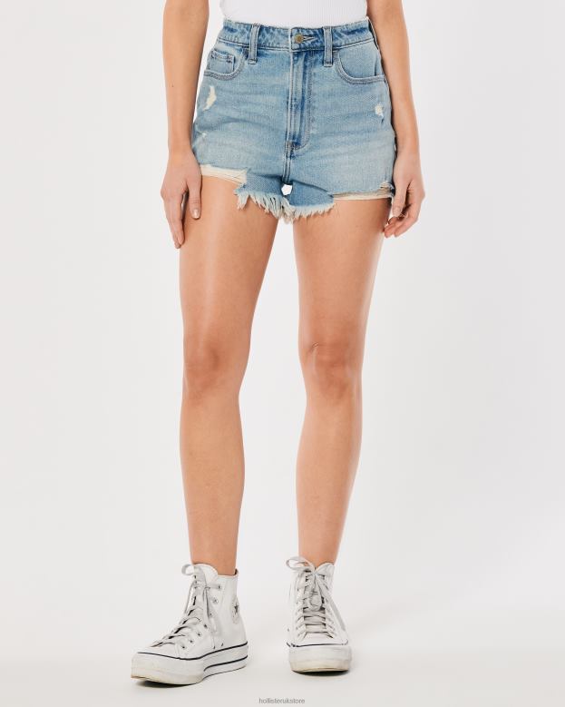 Bottoms Hollister Women Ultra High-Rise Ripped Light Wash Denim Mom Shorts 48820462 Light Ripped Wash