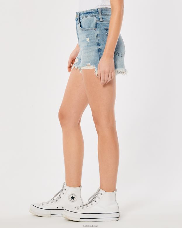 Bottoms Hollister Women Ultra High-Rise Ripped Light Wash Denim Mom Shorts 48820462 Light Ripped Wash