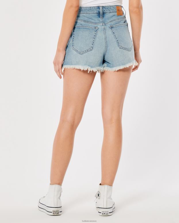 Bottoms Hollister Women Ultra High-Rise Ripped Light Wash Denim Mom Shorts 48820462 Light Ripped Wash