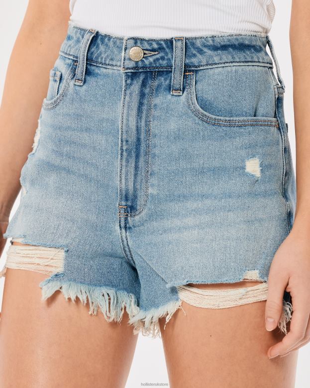 Bottoms Hollister Women Ultra High-Rise Ripped Light Wash Denim Mom Shorts 48820462 Light Ripped Wash