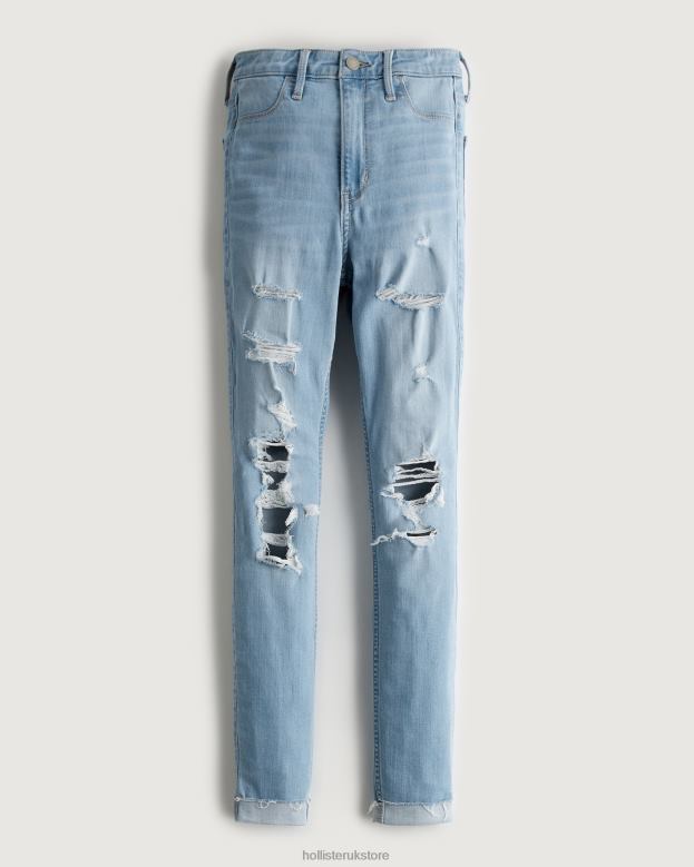 Bottoms Hollister Women Ultra High-Rise Ripped Light Wash Jean Leggings 48820714 Shredded Light Wash