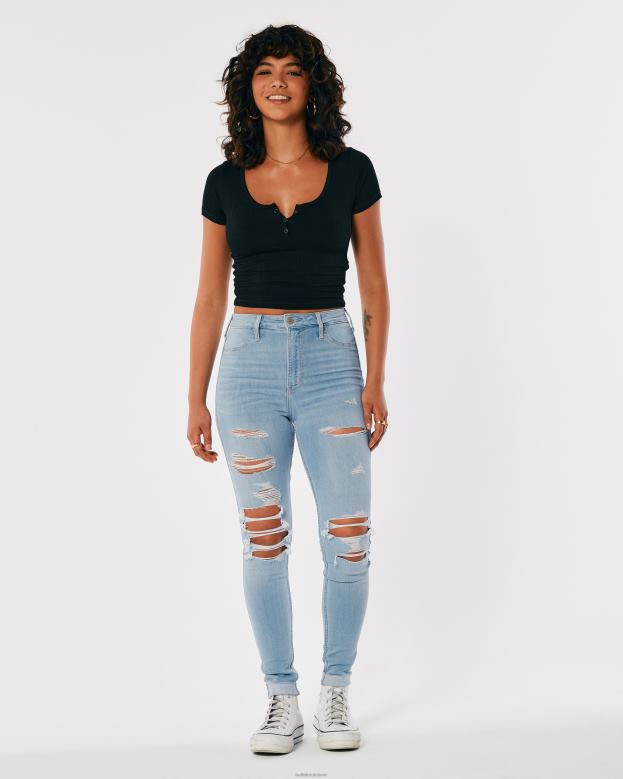 Bottoms Hollister Women Ultra High-Rise Ripped Light Wash Jean Leggings 48820714 Shredded Light Wash