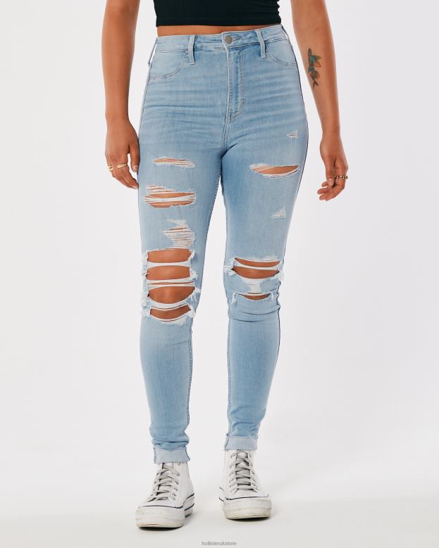 Bottoms Hollister Women Ultra High-Rise Ripped Light Wash Jean Leggings 48820714 Shredded Light Wash
