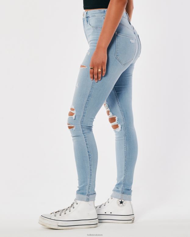 Bottoms Hollister Women Ultra High-Rise Ripped Light Wash Jean Leggings 48820714 Shredded Light Wash