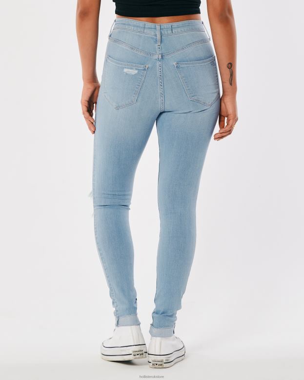 Bottoms Hollister Women Ultra High-Rise Ripped Light Wash Jean Leggings 48820714 Shredded Light Wash