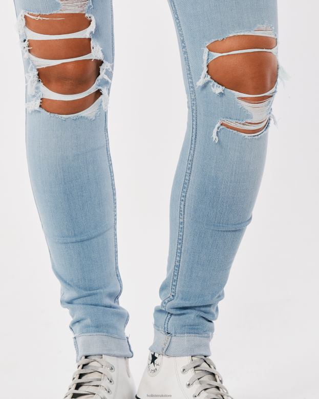 Bottoms Hollister Women Ultra High-Rise Ripped Light Wash Jean Leggings 48820714 Shredded Light Wash