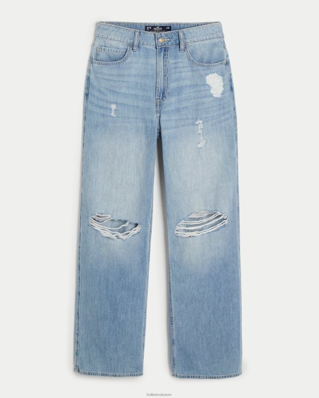 Bottoms Hollister Women Ultra High-Rise Ripped Medium Wash Baggy Jeans 48820488 Light Ripped Wash