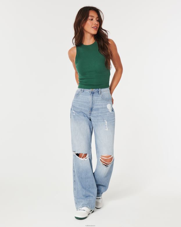 Bottoms Hollister Women Ultra High-Rise Ripped Medium Wash Baggy Jeans 48820488 Light Ripped Wash