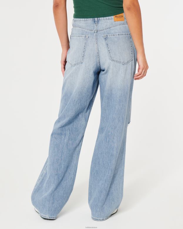 Bottoms Hollister Women Ultra High-Rise Ripped Medium Wash Baggy Jeans 48820488 Light Ripped Wash
