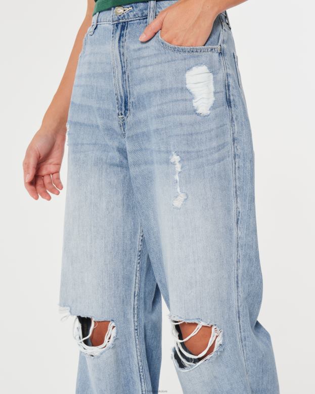 Bottoms Hollister Women Ultra High-Rise Ripped Medium Wash Baggy Jeans 48820488 Light Ripped Wash