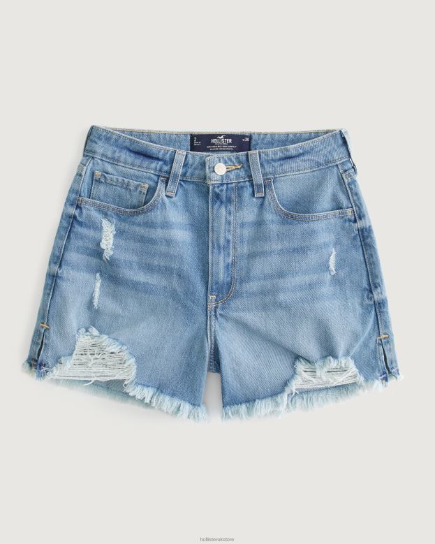 Bottoms Hollister Women Ultra High-Rise Ripped Medium Wash Denim Mom Shorts 48820487 Medium Ripped Wash