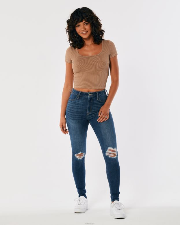 Bottoms Hollister Women Ultra High-Rise Ripped Medium Wash Jean Leggings 48820685 Medium Destroy